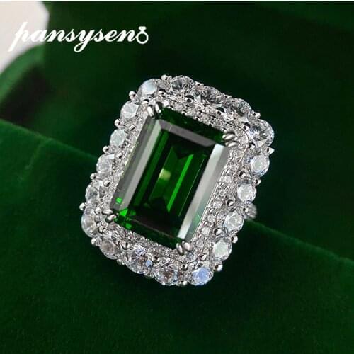 PANSYSEN Vintage 925 Sterling Silver Emerald Simulated Moissanite Gemstone Wedding Engagement Ring Fine Jewelry Drop Shipping