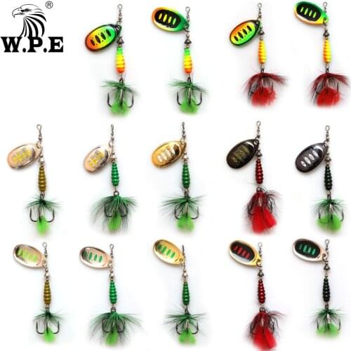 W.P.E KOMODO 2pcs Spinner Lure 8.5g Brass Metal Spoon Fishing Lure Feather Treble Hook Bass Lure Hard Bait Fishing Tackle Pike