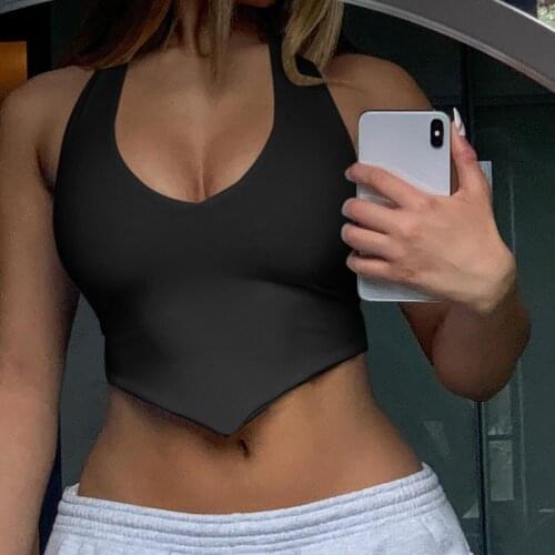 Y2K Vintage Halter Crop Top T-shirt Women Cropped Slim Sleeveless V-neck Sexy Summer Clothes Tee Shirt Femme Woman Backless Tops
