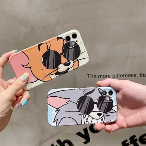 Funny Cartoon Sunglasses Cat Phone Case For iphone 12 mini 11 Pro XS Max SE 2020 7 8 plus X XR Cover Soft Protective Cases Funda