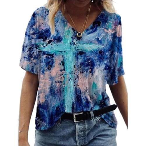 Womens Summer T-Shirts Short Sleeve Digital Printing Tee 2021 New Fashion Casual Loose Harajuku Office Ladies Large Size Tops