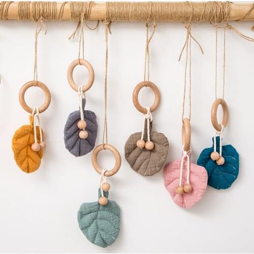 1pc Baby Teether Ring Beech Teeth Pendant Cotton Leaves Bib Wooden Baby Gym Play Toys Montessori Nurse Accessories Gifts For Kid