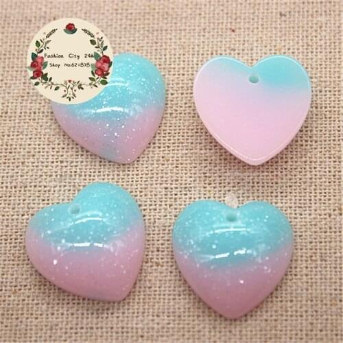 10pcs Kawai Resin Pink+Blue Glitter Heart Miniature Art Flatback Cabochon DIY Decorative Craft Scrapbooking/Jewelry pendant,20mm