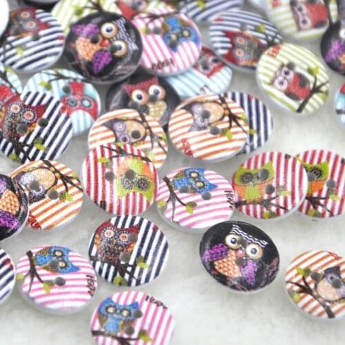 100 pcs Mix owl Wood Buttons 15mm Sewing Craft Mix Lots WB240