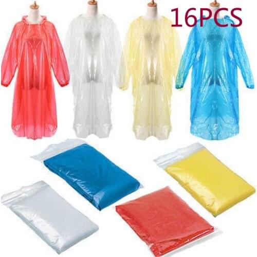 16Pcs Anti-droplets Disposable Adult Emergency Rainproof Rain Coat Poncho Motorcycle Raincoat Rainwear Environmental Rain Jacket