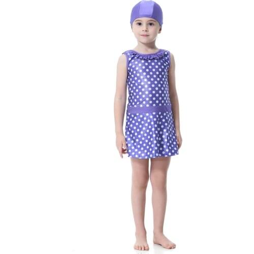 3 PCS Islamic Swimsuit for Kids Sleeveless Girls Muslim Swimwear O Neck Maillot De Bain Hijab Polka Dot Burkini Bathing Suit