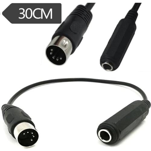 30cm Din 5Pin Male to Monoprice 6.35mm Female TRS Stereo Audio Extension Cable for MIDI keyboard (organ, electric piano guitar)