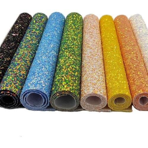 8pcs Chunky Glitter Rainbow Sewing Fabric Sparkly iridescent Vinyl Fauc Leatherette DIY Bows Earring Handmade Craft 20*15cm