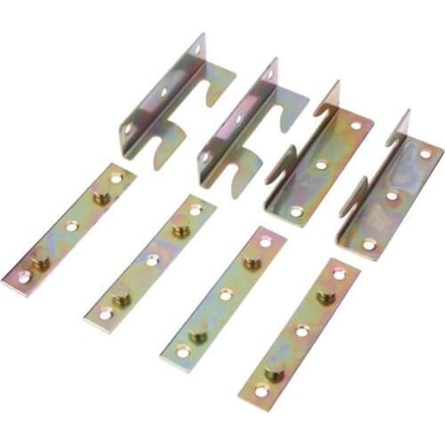 8pcs Iron Furniture Wood Bed Fittings Connectors Brackets Joiners Hook Frame Replacement Rail Bracket Home Hardware Accessories