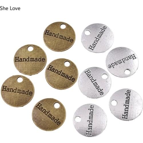 Chzimade 100Pcs/lot Round Handmade Letter Printed Label Tags Double Sided Hand Made Metal Label For Clothing Materials