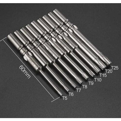 9Pcs 801 5mm Round Shank Magnetic Torx Screwdriver Bit Electric Power Tool Kits T5 T6 T7 T8 T9 T10 T15 T20 T25