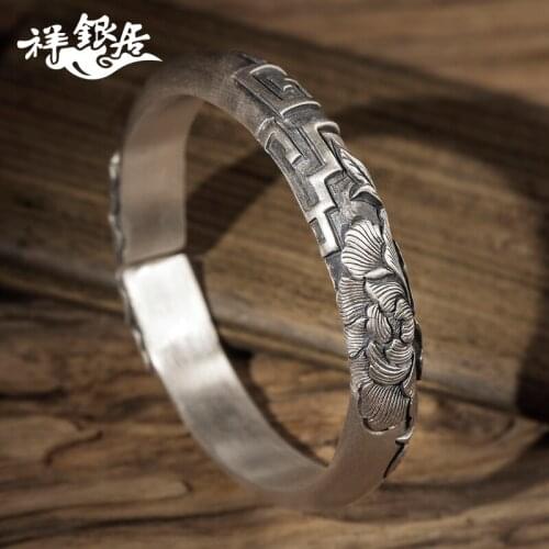 Silver silver in the corner wealth lucky old craft carved bottom emboss 999 fine silver sterling silver bracelet
