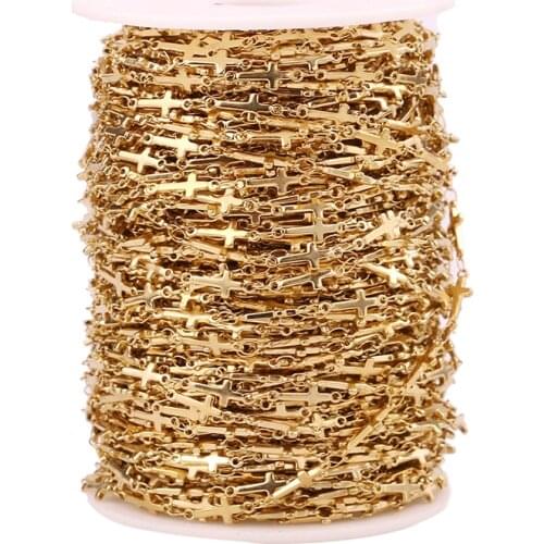 1 M W5MM Stainless Steel Gold Color Cross Link Manual Chain for Woman Man DIY Necklace Bracelet Anklet Making Jewelry Findings