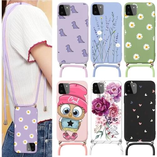 For Samsung Galaxy A22 A 22 Case 5G Flowers Cover For Samsung GalaxyA22 GalaxyA 22 Chain Necklace Strap Cord Lanyard Bumper Etui