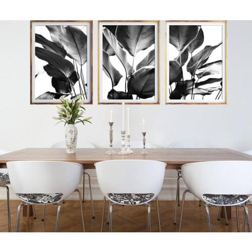 Black and White Banana Leaves Canvas Painting Designer Wall Art Pictures Tropical Botanical Palm Prints Poster Living Room Decor