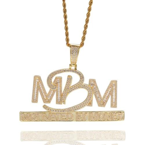 Hip Hop Paved Cubic Zirconia Stone Bling Iced Out BMB Pendant Necklaces for Men Fashion Rapper Jewelry Gifts Drop Shipping