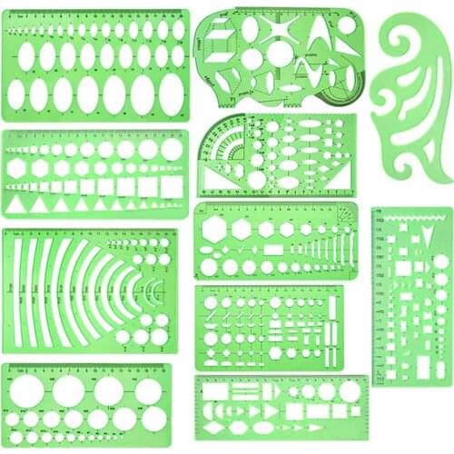 Imzay 11Pcs Templates Measuring Rulers Geometric Drawings Plastic Measuring Templates for Office and School Drawings Drafting