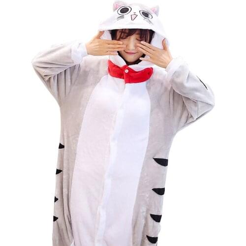 Adult Chis Cat Sweet Home Kigurumi Women Men Cartoon Animal Cosplay Costume Winter Onesie Pajama Hooded Couple Funny Party Suit