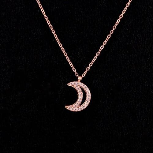 Love Stainless Steel Zircon Hollow Moon Pendants Necklace Romantic Crystal Necklaces Women Wedding Jewelry Xmas Gift