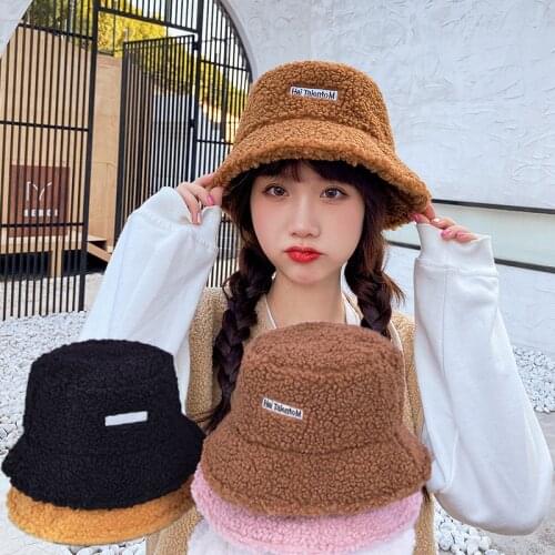 Sweet and Cute Wild Letter Pure Color Lamb Plush Basin Men and Women Hats Tide Simple Wild Outdoor Fisherman Hat