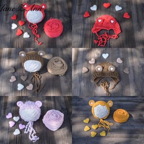 Jane Z Ann Newborn Cute Wool Felt Bear Ear Hat Lovely Wrapped Cloth Matching Combination Good Night studio Photography Prop