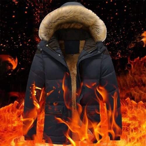 Winter Parkas Men Fur Collar Warm Thick Cotton Multi-pocket Hooded Parkas Mens Casual Warm Coats Outwear Plus Size Overcoat