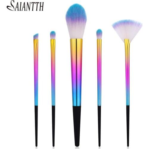 SAIANTTH rainbow colorful handle makeup brushes set small fan cosmetic brush blush powder eyeshadow eyeliner pincel maquiagem