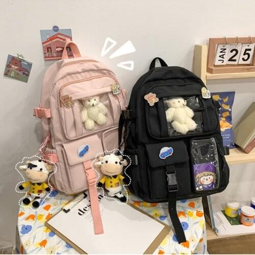 2021 New ita cartoon pendant school bag female primary and secondary school students transparent bag large capacity backpack