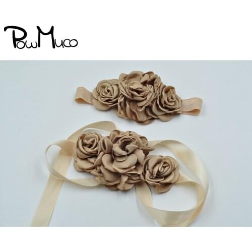 Powmuco Solid Color Handmade Flower Belt and Headband Set Fashion Clothing Decoration Sash Maternity Waistband Photography Props