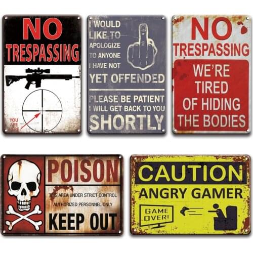 WARNING NO TRESPASSING Metal Poster Tin Sign Vintage Slogan Wall Stickers Decorative Plaque Retro Farmhouse Home Wall Decoration
