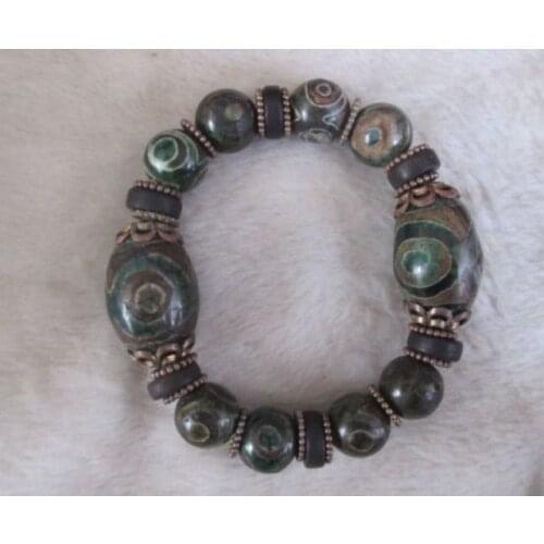 Elaborate China Tibetan king kong eye floer dzi amulet agate bracelet can scale No.5