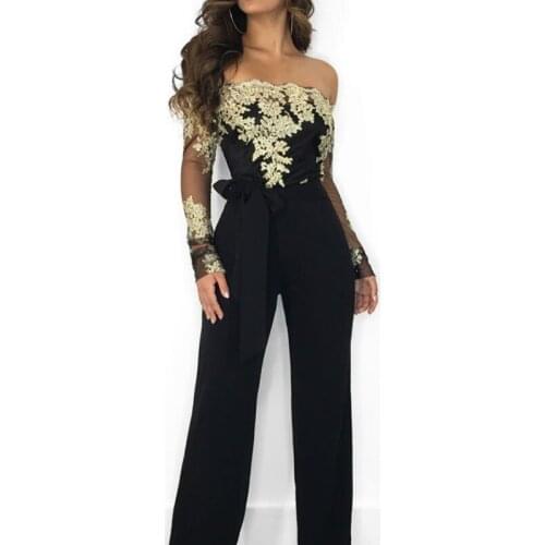 QA371 Hot Sale Long Jumpsuit Off Shoulder Sexy Women Jumpsuit Pants Fashion Streetwear Elegant Embroidery Female Rompers