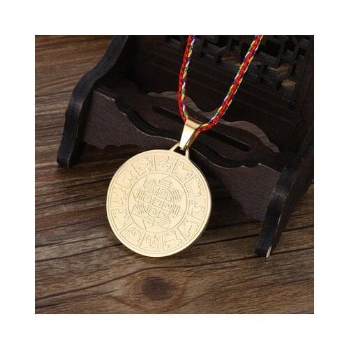 Religious Zodiac Pattern Nine Palaces Eight Diagrams Mantra Wheel Necklace Buddhist Manjusri Bodhisattva Heart Mantra Pendant