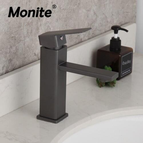 Monite Deep-space Gray Bathroom Basin Faucet Wash Sink Hot & Cold Mixer Tap Faucet Stainless Steel Basin Sink Mixer