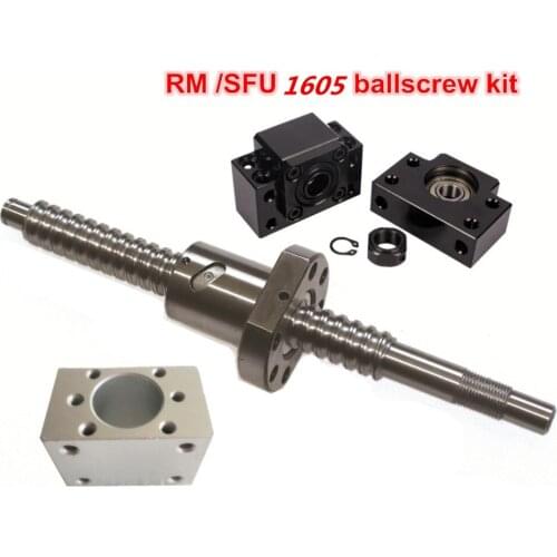 SFU1605 Ballscrew-L300mm/ 500mm/ 600mm /800mm/1050mm End machined BK/BF12 &amp BK/BF12 Support &amp Nut housing for CNC