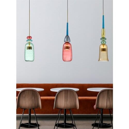 Nordic Candy Glass Jar Pendant Lights Restaurant Led Modern Macaroon Bar Dining Room Ceiling Hanging Lamps Coffee Shop Fixtures