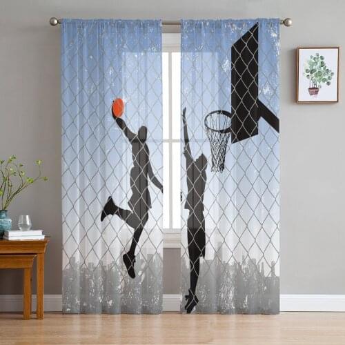 Basketball Silhouette Sports Sheer Curtains for Living Room Bedroom Kitchen Tulle for Windows Voile Yarn Curtains for Bedroom