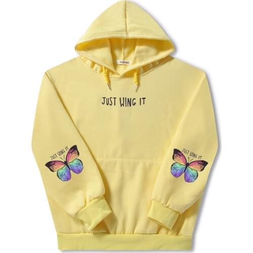 Butterfly Graphic Hoodie Kpop Clothing Oversized Harajuku Sweatshirt Cotton Long Sleeve Pocket Casual Pullover Clothes for Women