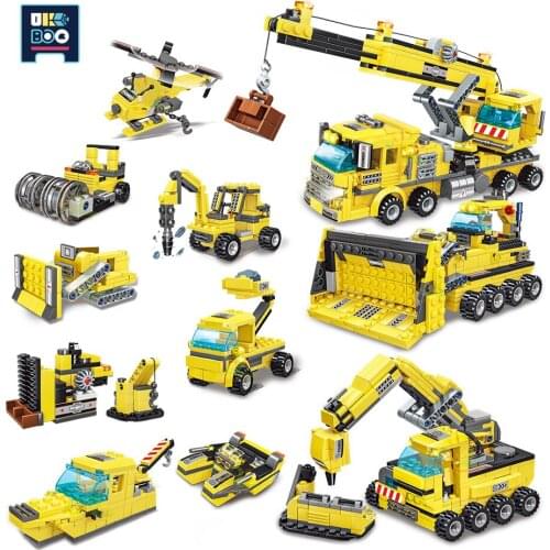 UKBOO 693PCS City Engineering Truck Bulldozer Crane Model Building Blocks Construction Site Bricks Toys For Children