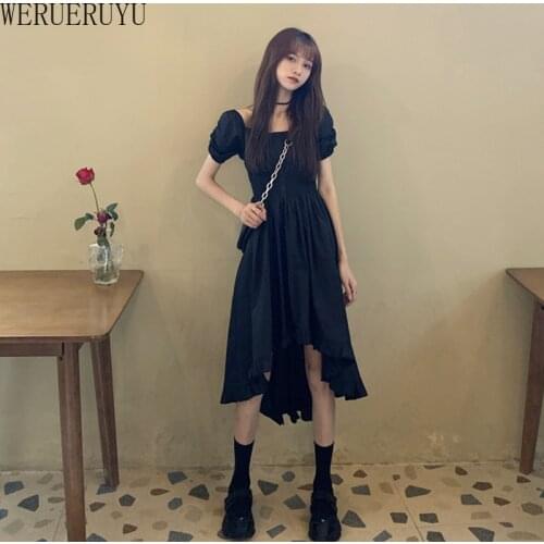WERUERUYU Dress Women Sexy Square Collar Puff Sleeve Ladies Summer 2020 Elegant Slim Waist Female Dresses