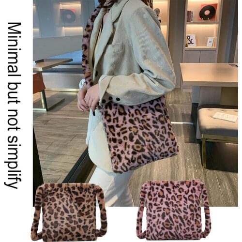 Fashion Leopard Print Crossbody Handbag Women Plush Soft Casual Shoulder Messenger Shopping Bag