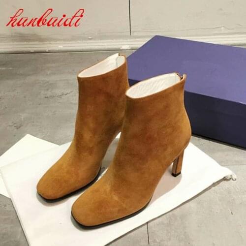 Ladies Casual All-Match Boots Autumn Upgrade Style Square Heel High Heels Out Simple Single Shoes Zipper Design Short Boots