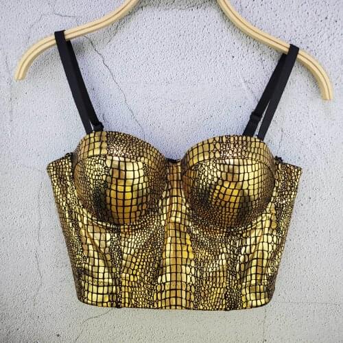 Bronzing snake pattern tanks vest for women retro fashion slim camisole bustier bra nightclub party sexy backless crop top