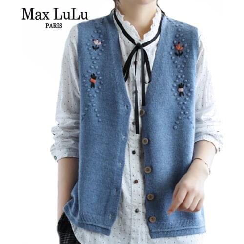 Max LuLu 2021 Spring British Fashion Ladies Casual Cardigans Womens Vintage Floral Sweaters Vests Patchwork Sleeveless Jumpers