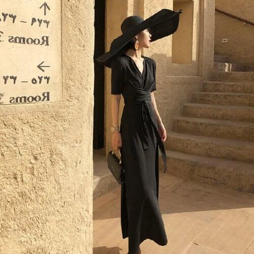 2021 New Summer French Style Elegant Aesthetic Short Sleeve Bandage V-neck Lady Skirt Slim Vinegar Satin Evening Dress