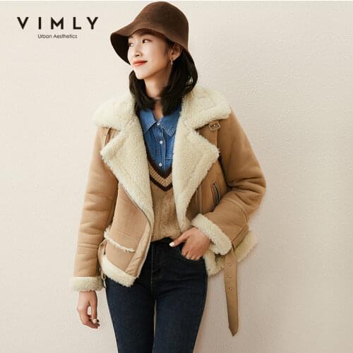 Vimly Winter Womens Jackets Fashion Lapel Zipper Thick Warm Coats Casual Female Short Jacket Overcoat F5508