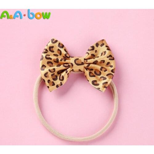 1PCS Print Leopard Bow Nylon Headband for Baby Girls Fashion Leather Bow Hair Accessories Cute Headwear Hairbands Birthday Gifts