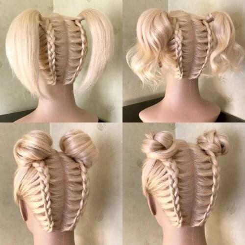 14inch Blonde Color 100% Human Hair Makeup Training Head Soft PVC Mannequin with Shoulder
