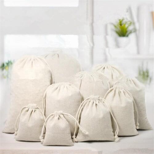 1X All Size Bag Cotton Linen Pouch Drawstring Burlap Jute Sack Jewelry Bags Gift