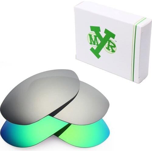 2 Pairs Mryok POLARIZED Replacement Lenses for Oakley Monster Dog Sunglasses Silver Titanium & Emerald Green